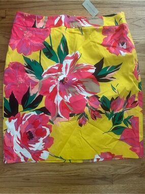 Ann Taylor Yellow Pencil Skirt with Pink Floral Print